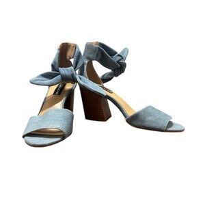 Design Lab Lord & Taylor One Denim Bow Ankle Strap Block Heel Size 7.5